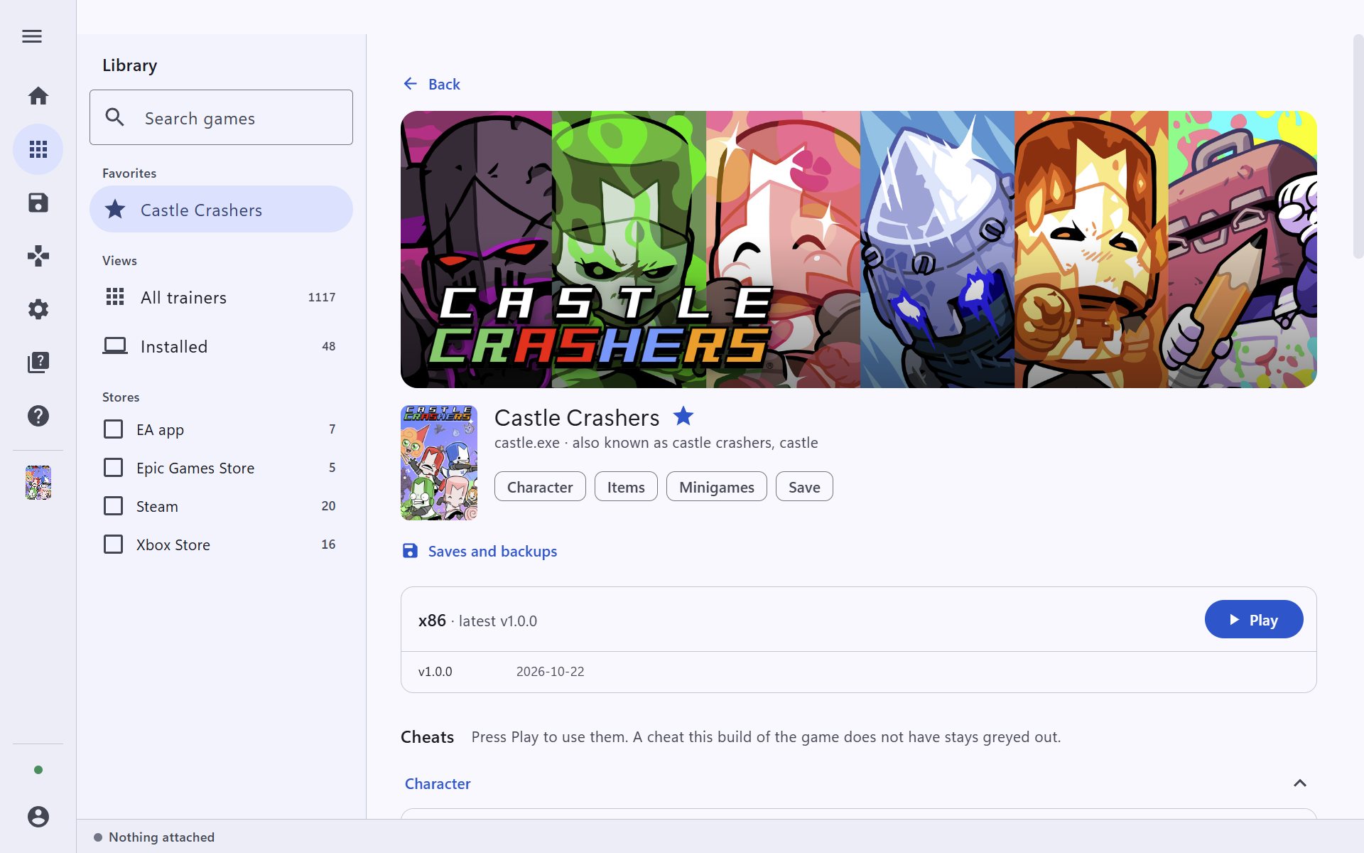 The Castle Crashers page with the Play button