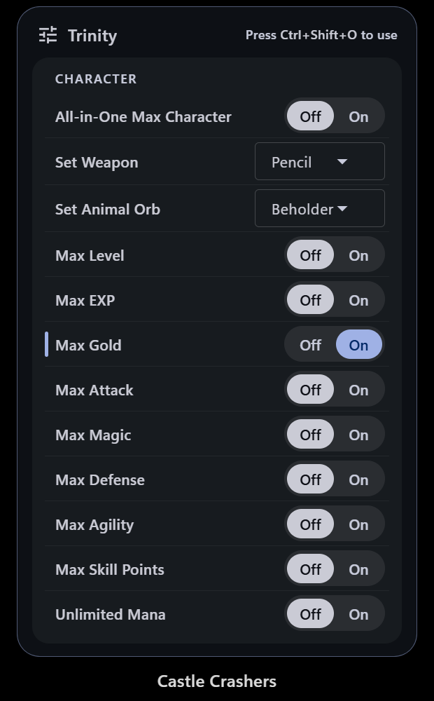 Close-up of the overlay panel with Max Gold switched on