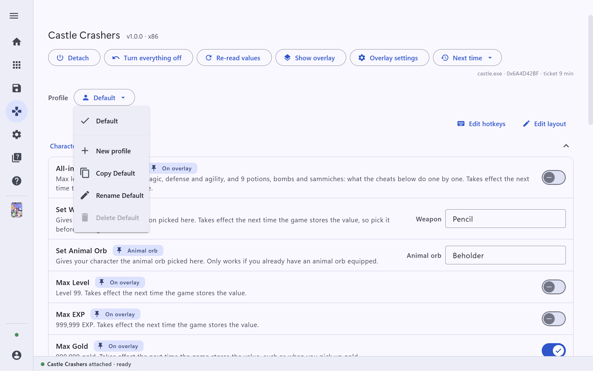 The profile menu open on the trainer page
