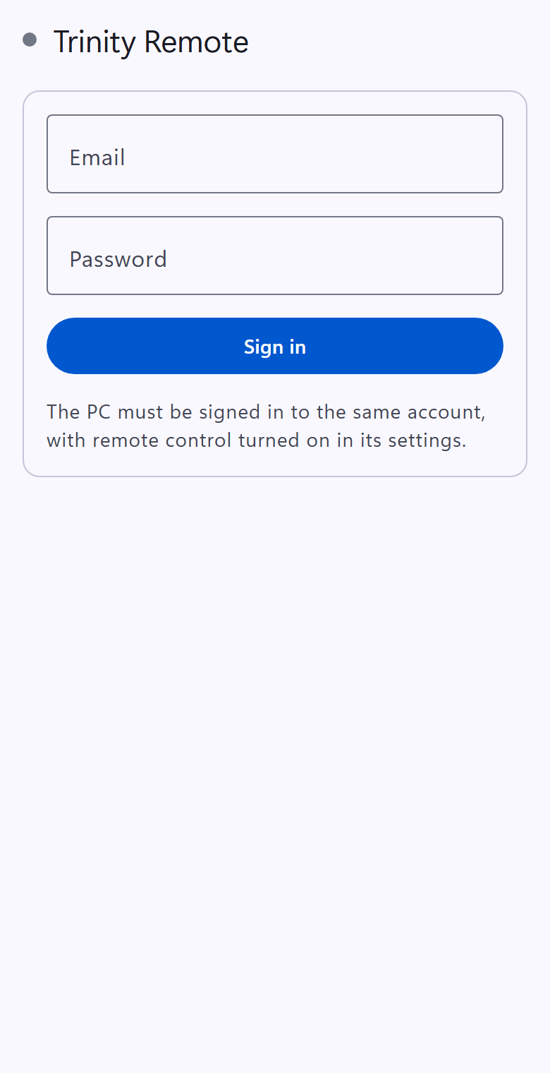 Trinity Remote sign-in screen on a phone