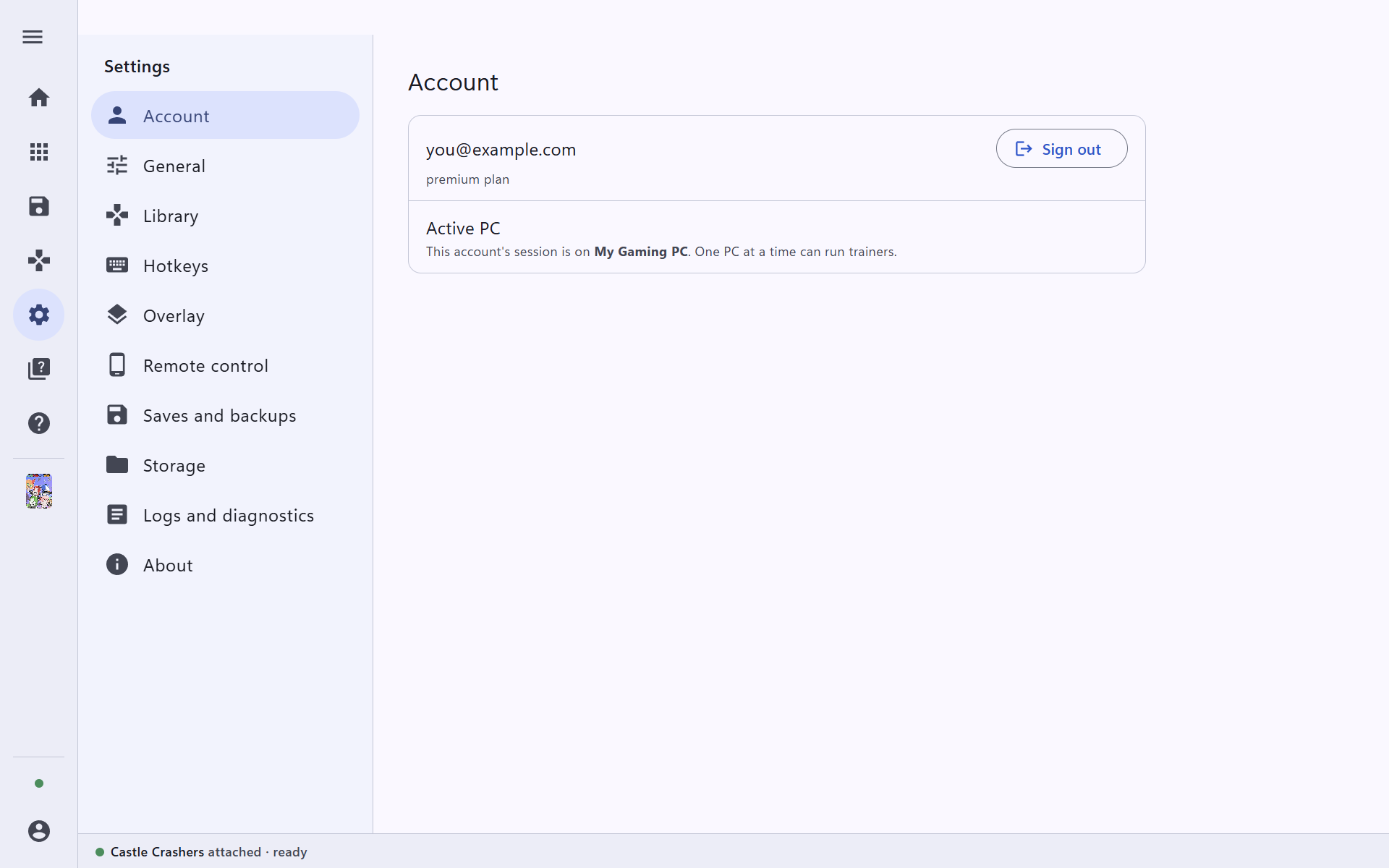 Settings, Account