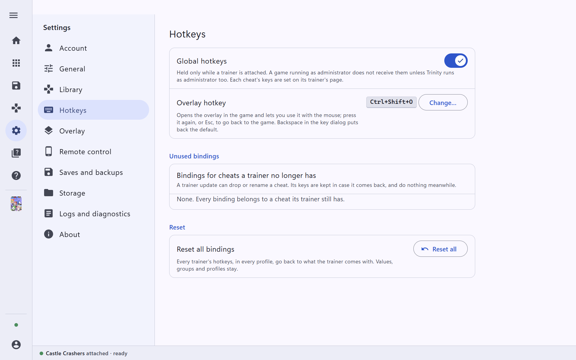 Settings, Hotkeys